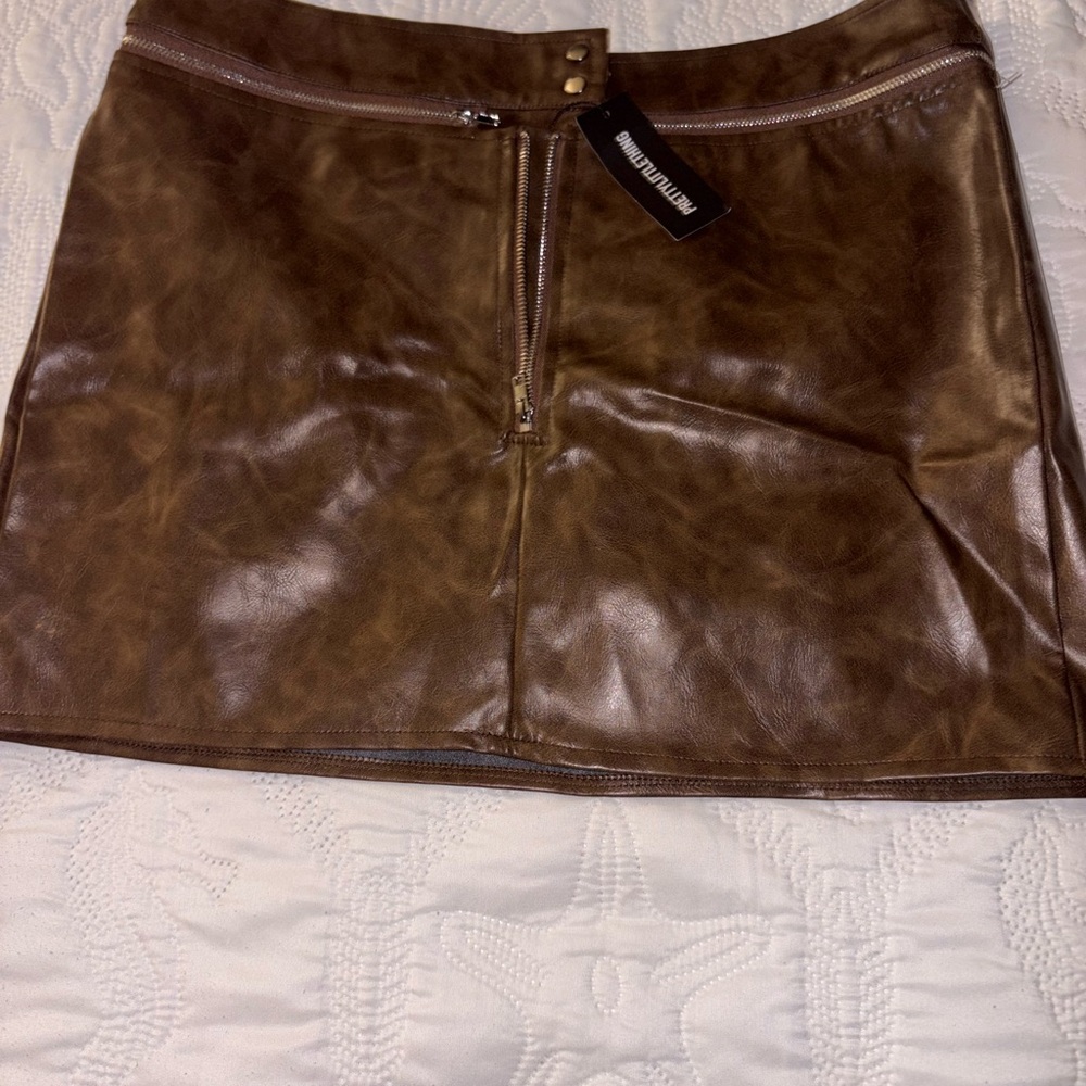 PrettyLittleThing Brown Faux Leather Mini Skirt